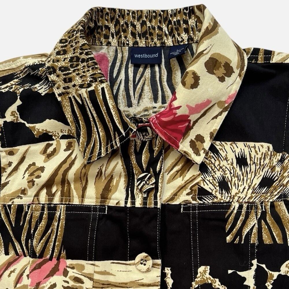 Westbound Vest Cotton Womens Large Animal Safari Print Button Up Tan Black - Picture 3 of 6